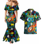 Titans Autism Awareness Couples Matching Mermaid Dress and Hawaiian Shirt Puzzle Flames Rugby Ball