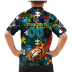 Titans Autism Awareness Family Matching Mermaid Dress and Hawaiian Shirt Puzzle Flames Rugby Ball