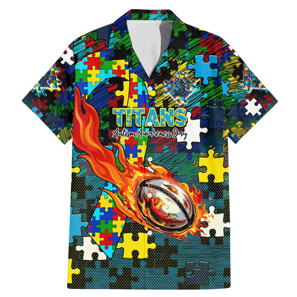 Titans Autism Awareness Family Matching Mermaid Dress and Hawaiian Shirt Puzzle Flames Rugby Ball