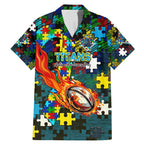 Titans Autism Awareness Family Matching Mermaid Dress and Hawaiian Shirt Puzzle Flames Rugby Ball