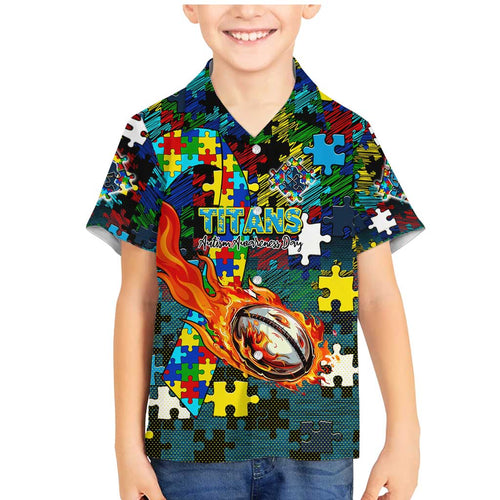 Titans Autism Awareness Family Matching Mermaid Dress and Hawaiian Shirt Puzzle Flames Rugby Ball
