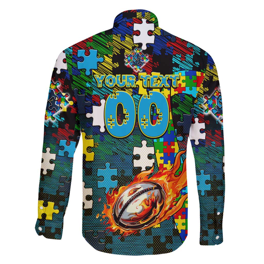 Titans Autism Awareness Family Matching Off Shoulder Maxi Dress and Hawaiian Shirt Puzzle Flames Rugby Ball