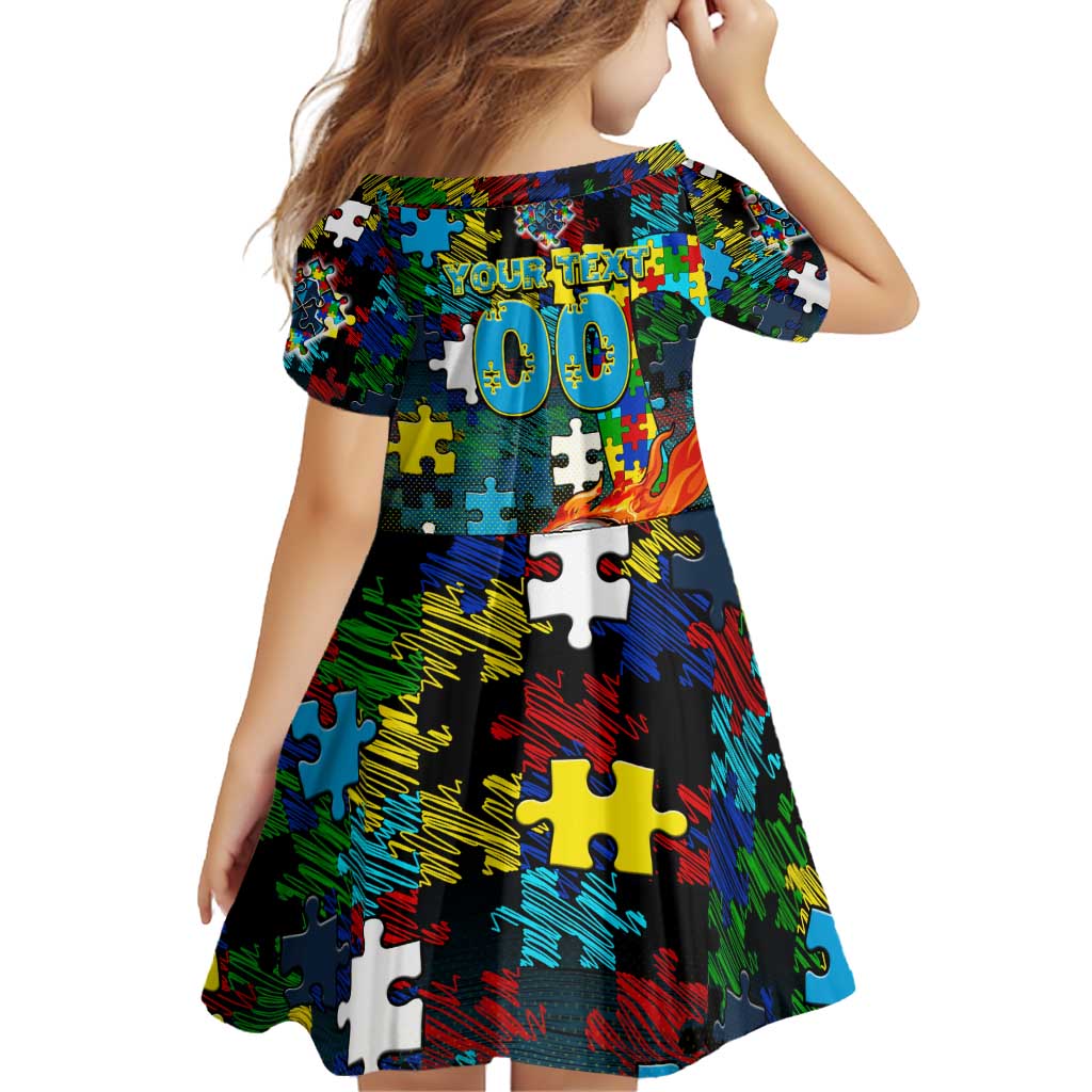Titans Autism Awareness Family Matching Off Shoulder Short Dress and Hawaiian Shirt Puzzle Flames Rugby Ball