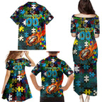 Titans Autism Awareness Family Matching Puletasi and Hawaiian Shirt Puzzle Flames Rugby Ball