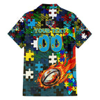 Titans Autism Awareness Family Matching Puletasi and Hawaiian Shirt Puzzle Flames Rugby Ball