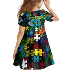 Titans Autism Awareness Family Matching Short Sleeve Bodycon Dress and Hawaiian Shirt Puzzle Flames Rugby Ball