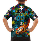 Titans Autism Awareness Family Matching Summer Maxi Dress and Hawaiian Shirt Puzzle Flames Rugby Ball