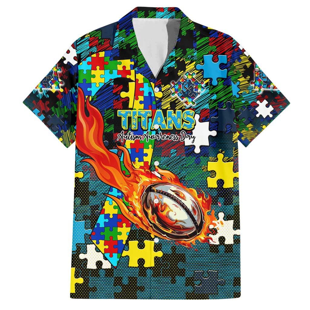 Titans Autism Awareness Family Matching Summer Maxi Dress and Hawaiian Shirt Puzzle Flames Rugby Ball
