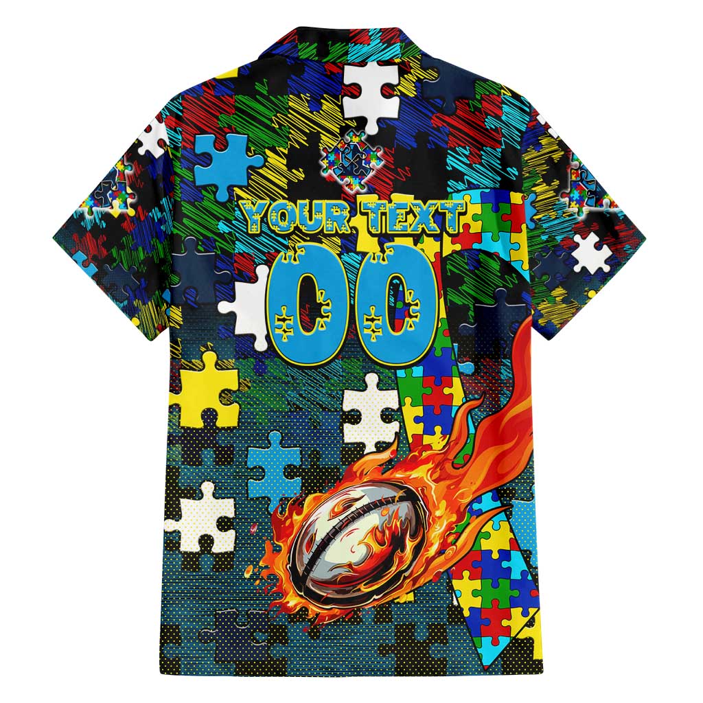Titans Autism Awareness Family Matching Summer Maxi Dress and Hawaiian Shirt Puzzle Flames Rugby Ball