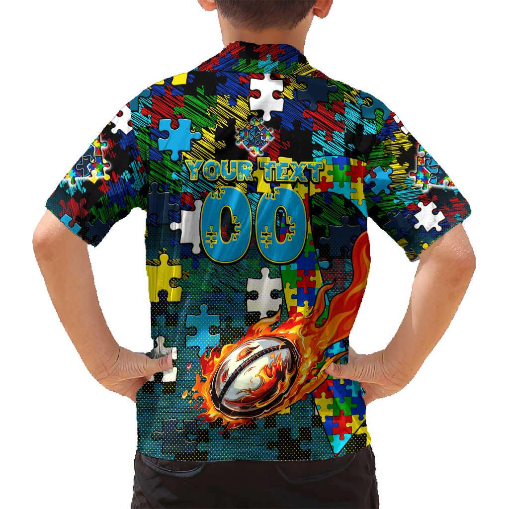 Titans Autism Awareness Family Matching Tank Maxi Dress and Hawaiian Shirt Puzzle Flames Rugby Ball