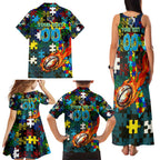 Titans Autism Awareness Family Matching Tank Maxi Dress and Hawaiian Shirt Puzzle Flames Rugby Ball