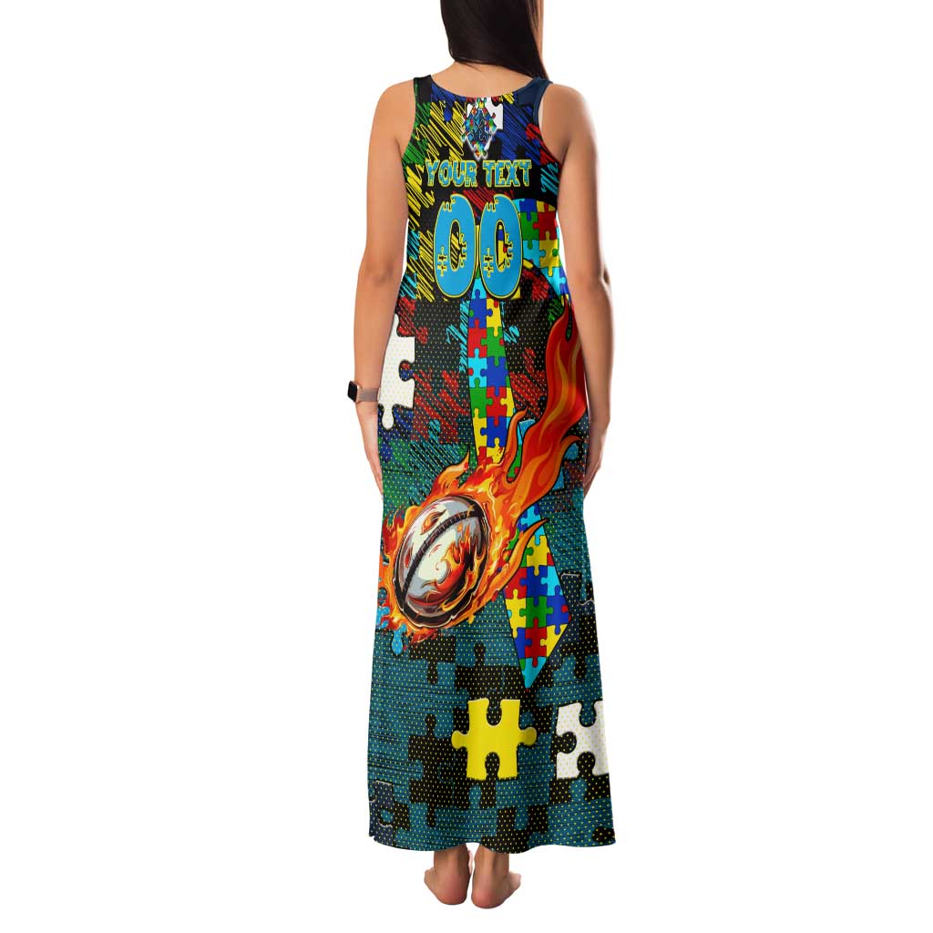 Titans Autism Awareness Family Matching Tank Maxi Dress and Hawaiian Shirt Puzzle Flames Rugby Ball