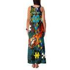 Titans Autism Awareness Family Matching Tank Maxi Dress and Hawaiian Shirt Puzzle Flames Rugby Ball