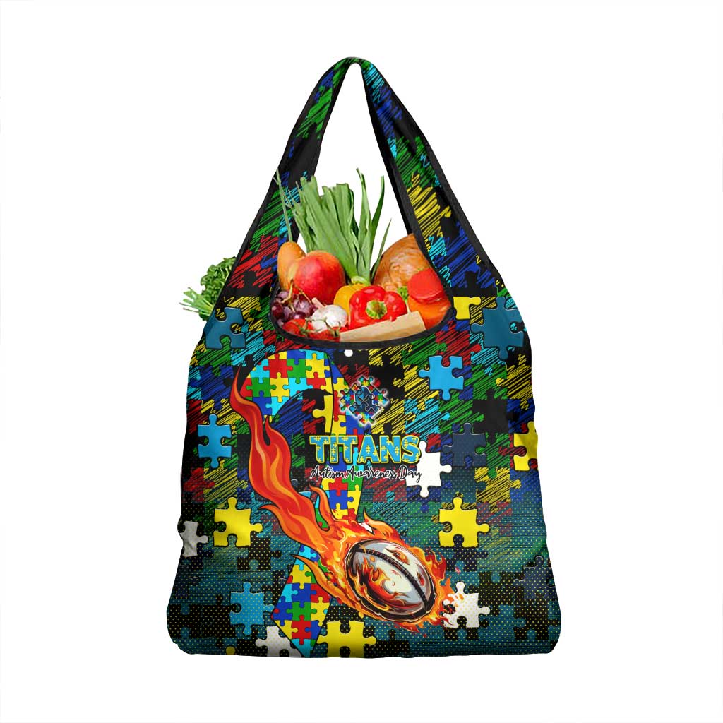 Titans Autism Awareness Grocery Bag Puzzle Flames Rugby Ball
