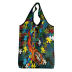 Titans Autism Awareness Grocery Bag Puzzle Flames Rugby Ball