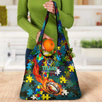 Titans Autism Awareness Grocery Bag Puzzle Flames Rugby Ball