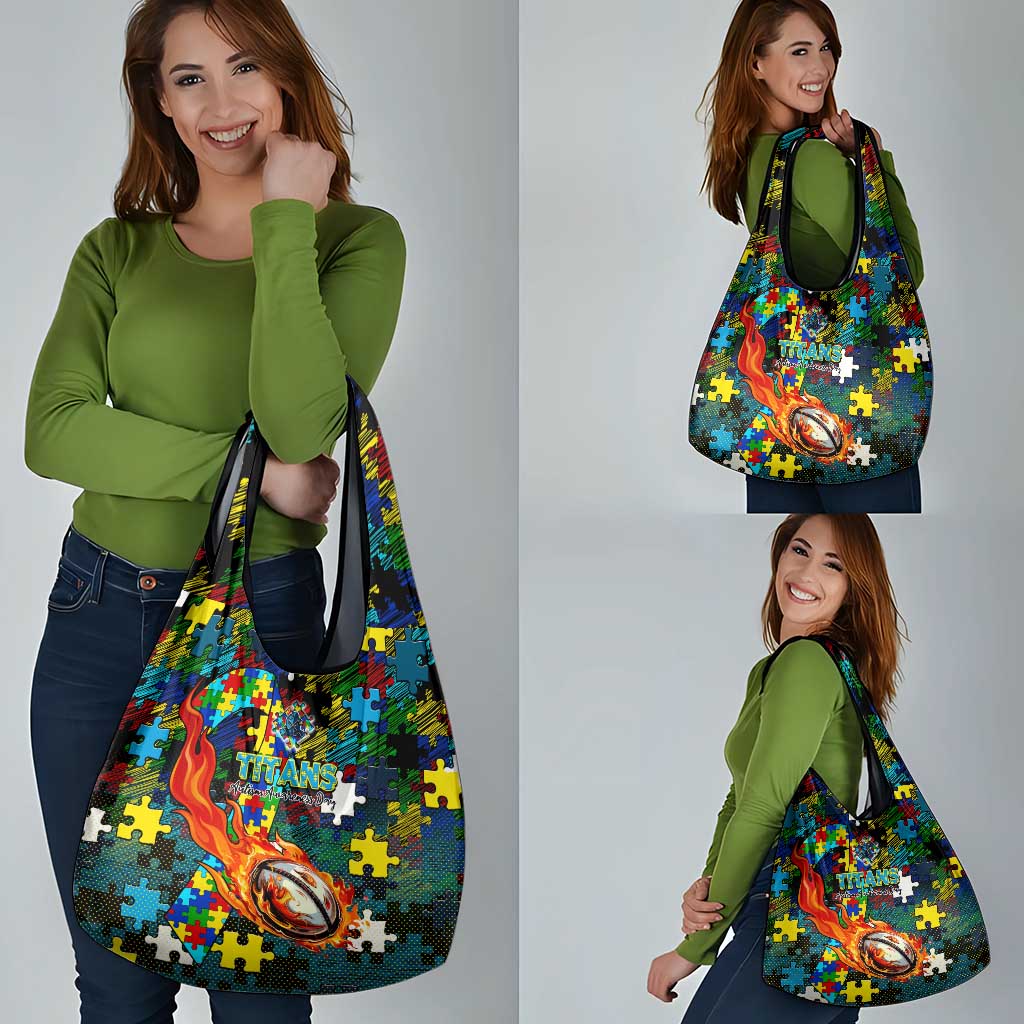 Titans Autism Awareness Grocery Bag Puzzle Flames Rugby Ball