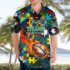 Titans Autism Awareness Hawaiian Shirt Puzzle Flames Rugby Ball