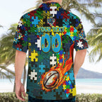 Titans Autism Awareness Hawaiian Shirt Puzzle Flames Rugby Ball