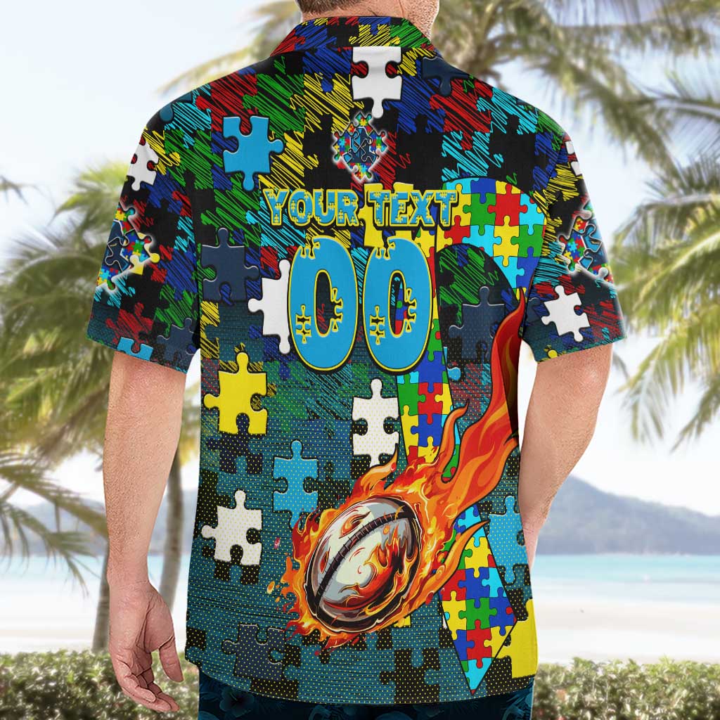 Titans Autism Awareness Hawaiian Shirt Puzzle Flames Rugby Ball