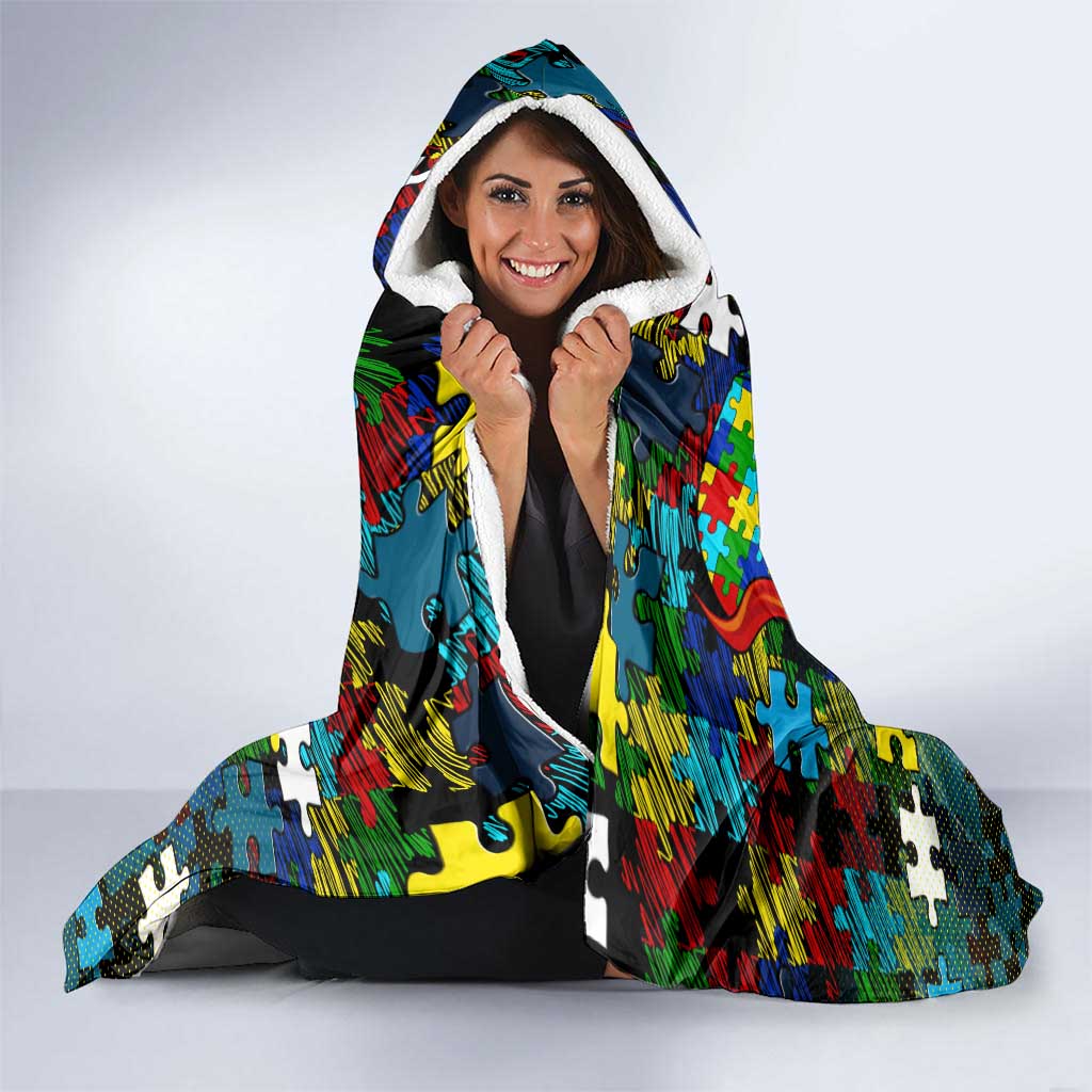 Titans Autism Awareness Hooded Blanket Puzzle Flames Rugby Ball
