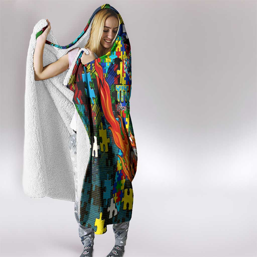 Titans Autism Awareness Hooded Blanket Puzzle Flames Rugby Ball