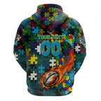 Titans Autism Awareness Hoodie Puzzle Flames Rugby Ball