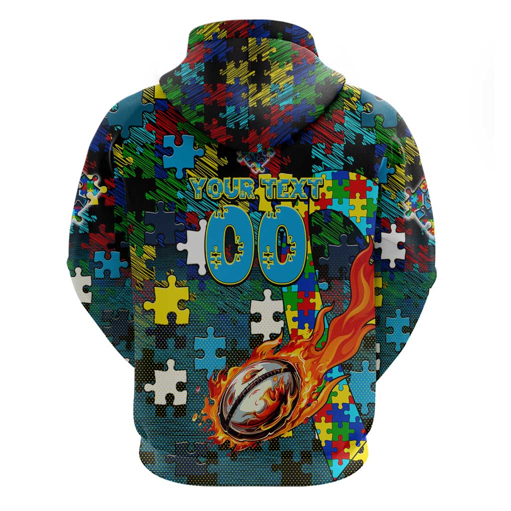 Titans Autism Awareness Hoodie Puzzle Flames Rugby Ball