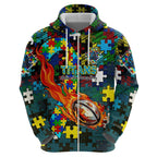 Titans Autism Awareness Hoodie Puzzle Flames Rugby Ball