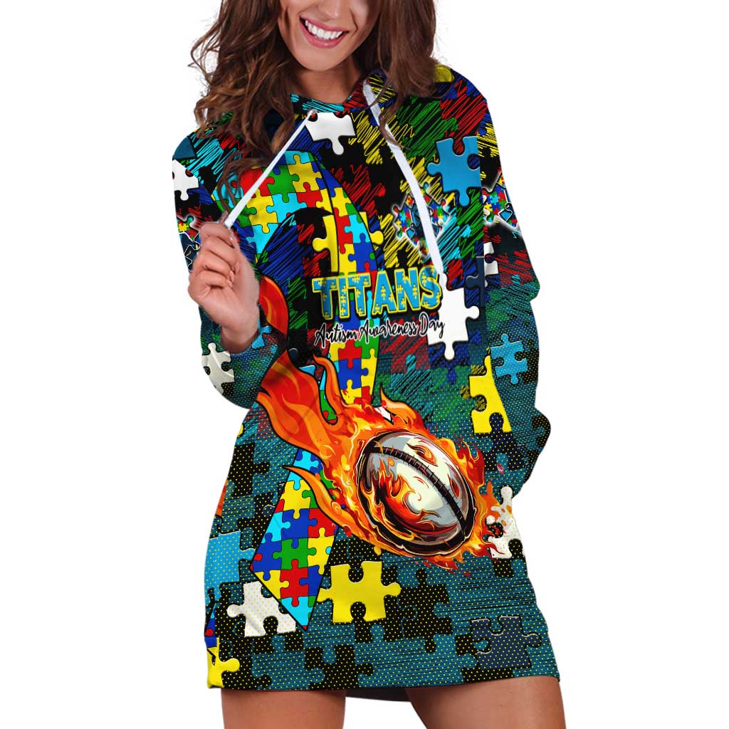 Titans Autism Awareness Hoodie Dress Puzzle Flames Rugby Ball