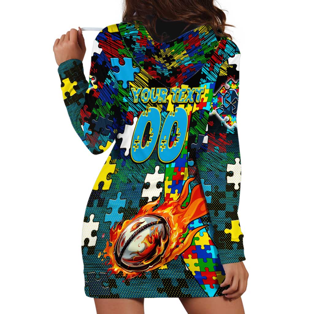 Titans Autism Awareness Hoodie Dress Puzzle Flames Rugby Ball