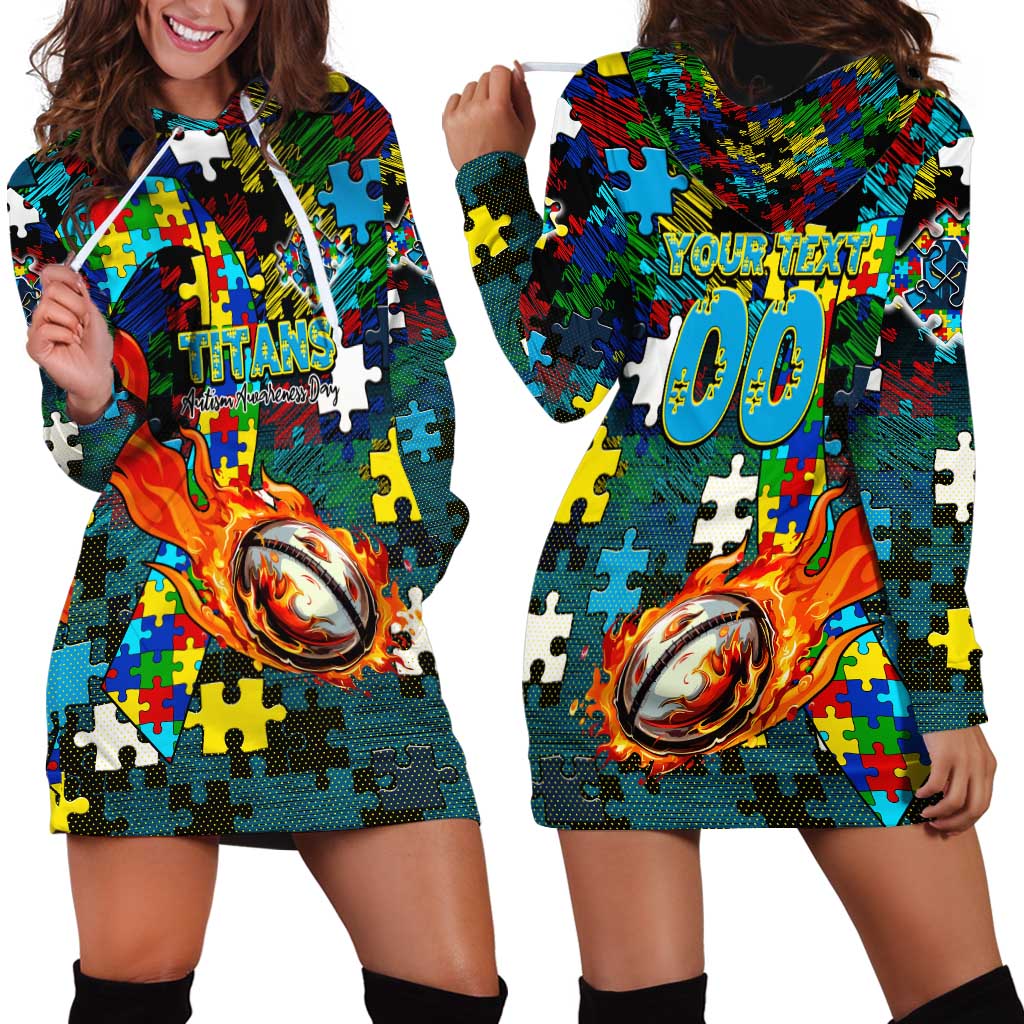 Titans Autism Awareness Hoodie Dress Puzzle Flames Rugby Ball