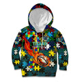 Titans Autism Awareness Kid Hoodie Puzzle Flames Rugby Ball