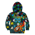 Titans Autism Awareness Kid Hoodie Puzzle Flames Rugby Ball