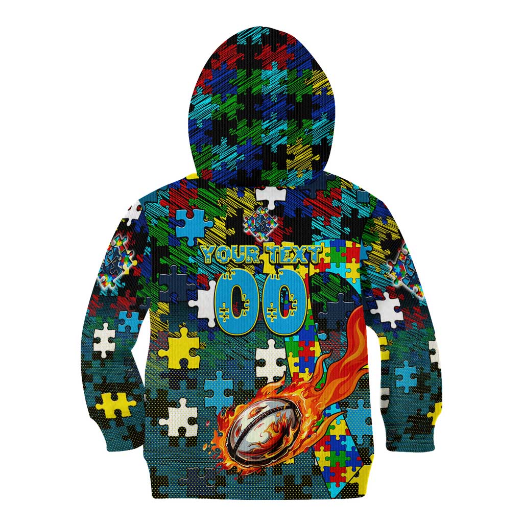 Titans Autism Awareness Kid Hoodie Puzzle Flames Rugby Ball