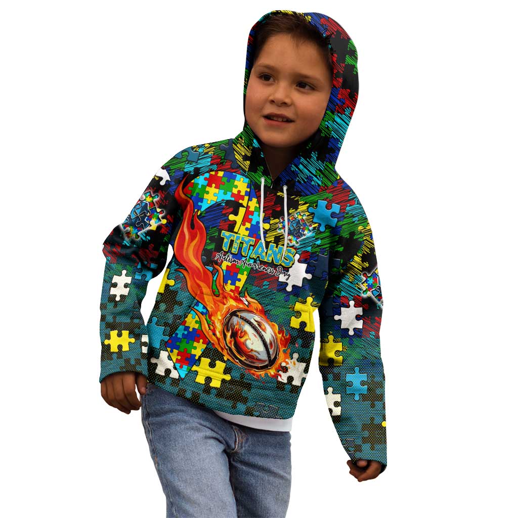 Titans Autism Awareness Kid Hoodie Puzzle Flames Rugby Ball