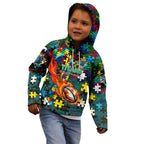 Titans Autism Awareness Kid Hoodie Puzzle Flames Rugby Ball