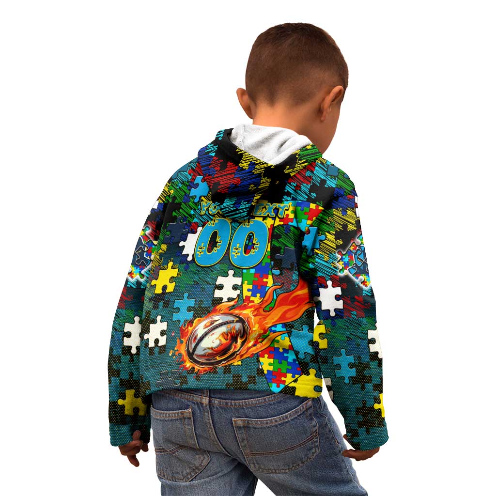 Titans Autism Awareness Kid Hoodie Puzzle Flames Rugby Ball