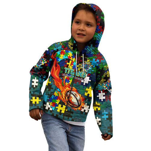 Titans Autism Awareness Kid Hoodie Puzzle Flames Rugby Ball