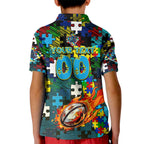 Titans Autism Awareness Kid Polo Shirt Puzzle Flames Rugby Ball