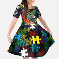 Titans Autism Awareness Kid Short Sleeve Dress Puzzle Flames Rugby Ball