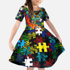 Titans Autism Awareness Kid Short Sleeve Dress Puzzle Flames Rugby Ball