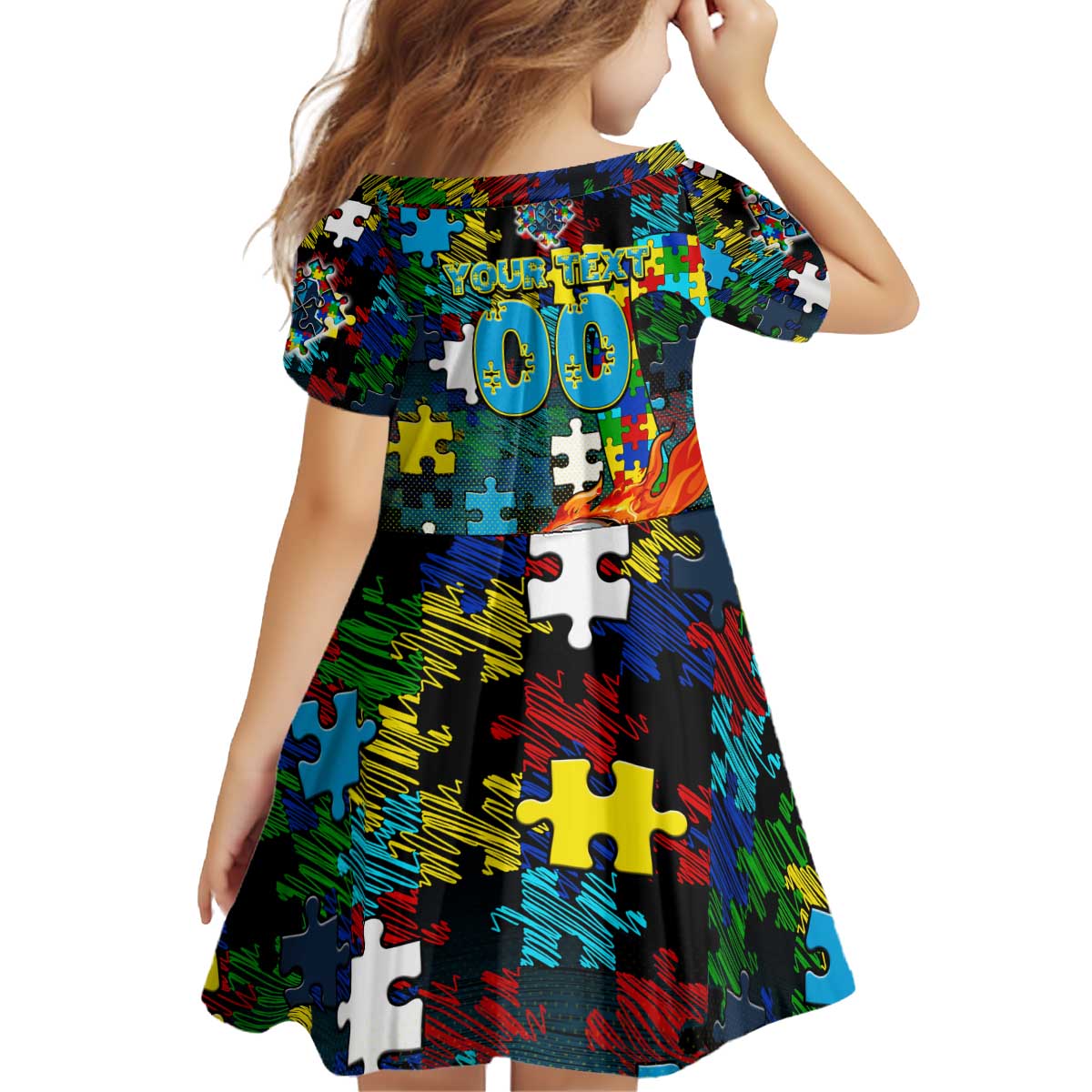 Titans Autism Awareness Kid Short Sleeve Dress Puzzle Flames Rugby Ball