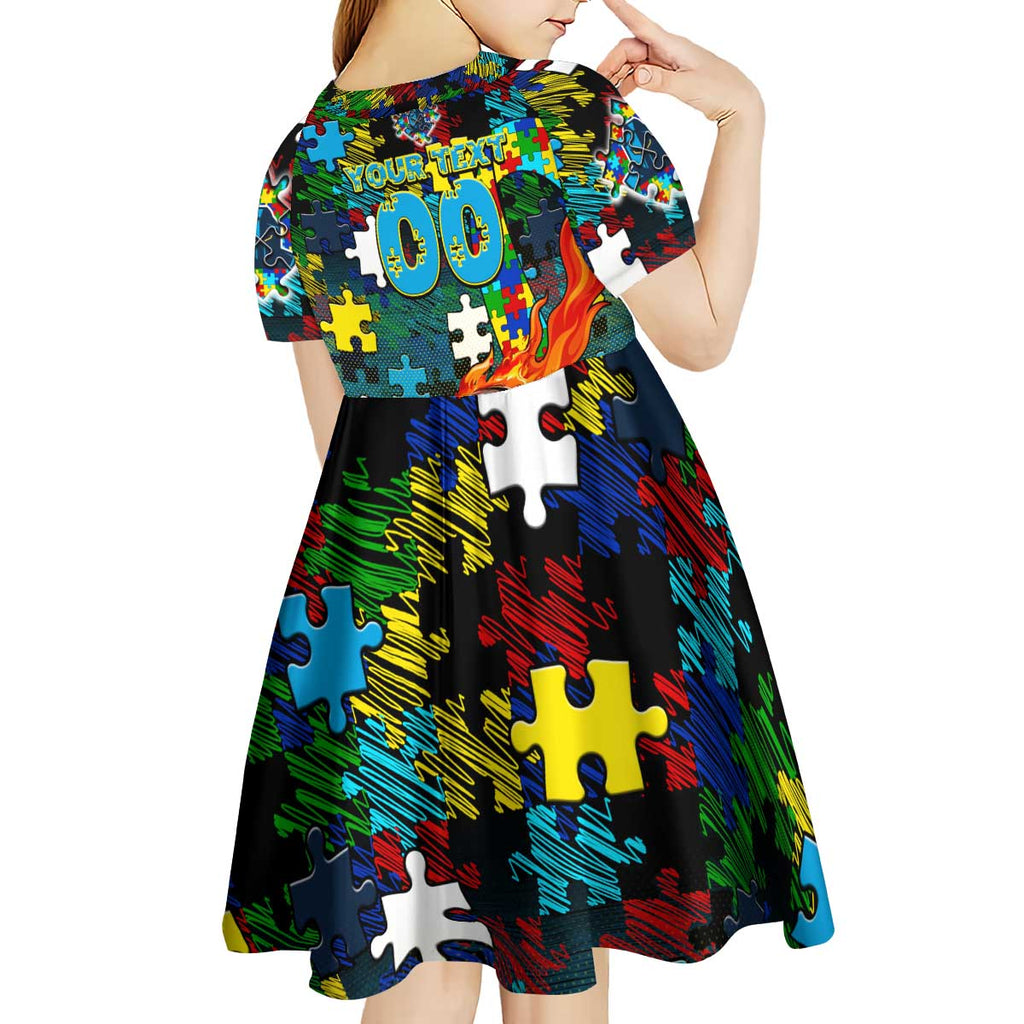 Titans Autism Awareness Kid Short Sleeve Dress Puzzle Flames Rugby Ball