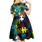 Titans Autism Awareness Kid Short Sleeve Dress Puzzle Flames Rugby Ball