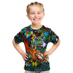Titans Autism Awareness Kid T Shirt Puzzle Flames Rugby Ball