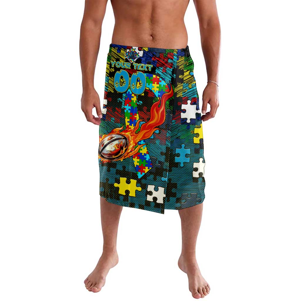 Titans Autism Awareness Lavalava Puzzle Flames Rugby Ball