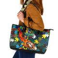 Titans Autism Awareness Leather Tote Bag Puzzle Flames Rugby Ball