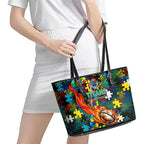 Titans Autism Awareness Leather Tote Bag Puzzle Flames Rugby Ball