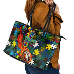 Titans Autism Awareness Leather Tote Bag Puzzle Flames Rugby Ball